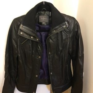 Cole Haan Black Leather Quilted Moto Jacket